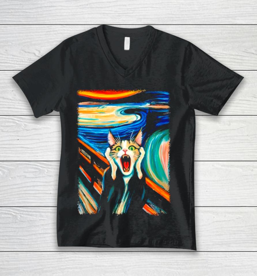 The Scream Cat Wear Clothing Art Unisex V-Neck T-Shirt