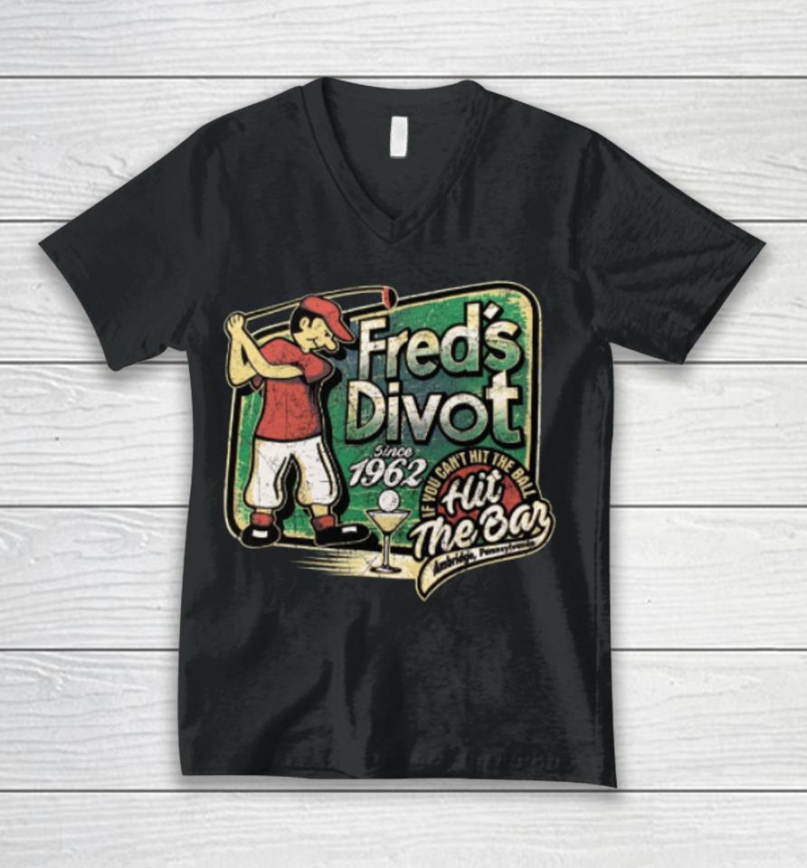 The Sketch Real Wearing Fred's Divot Unisex V-Neck T-Shirt