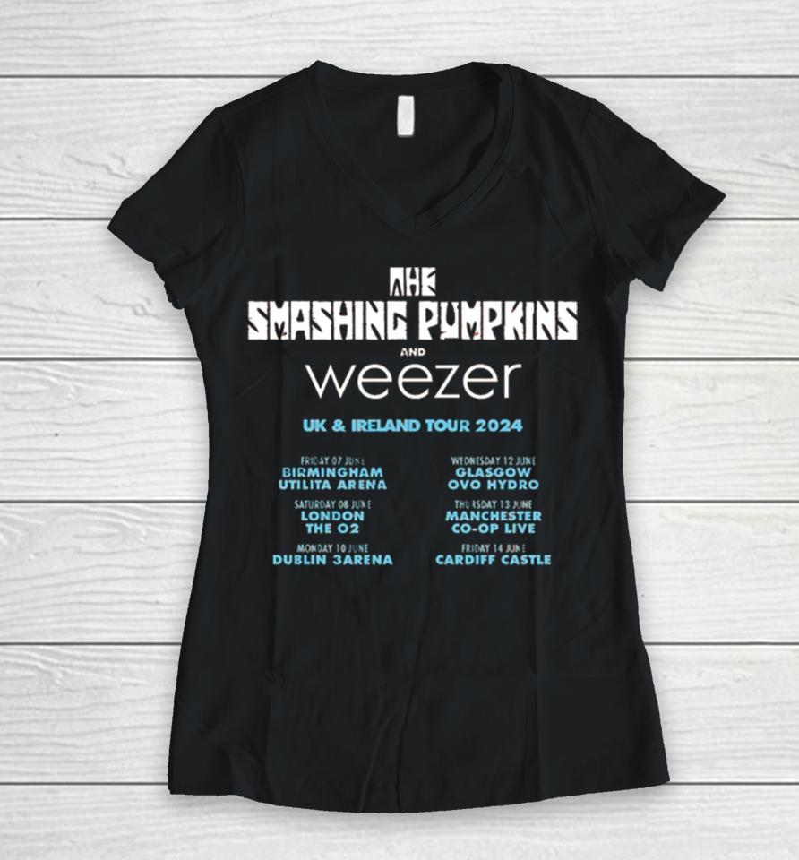 The Smashing Pumpkins And Weezer Uk And Ireland Tour 2024 Schedule List Women V-Neck T-Shirt