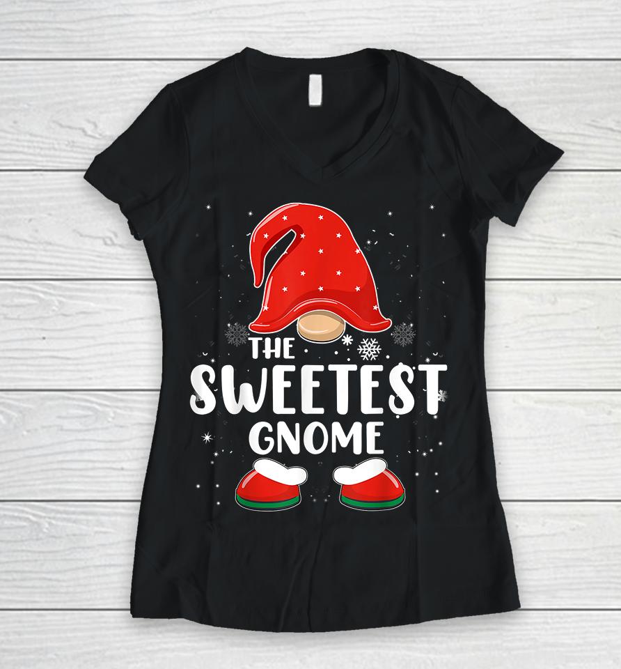 The Sweetest Gnome Christmas Women V-Neck T-Shirt