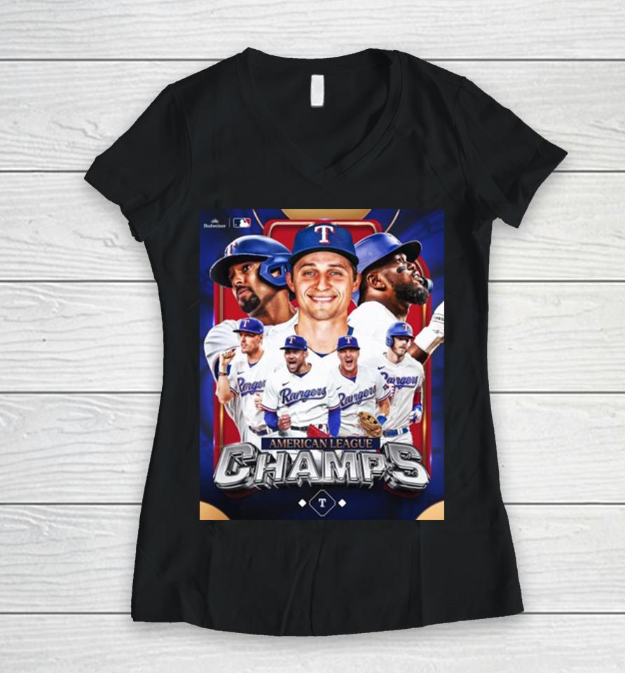 The Texas Rangers Are Going To The Mlb 2023 World Series Clinched American League Champions Women V-Neck T-Shirt
