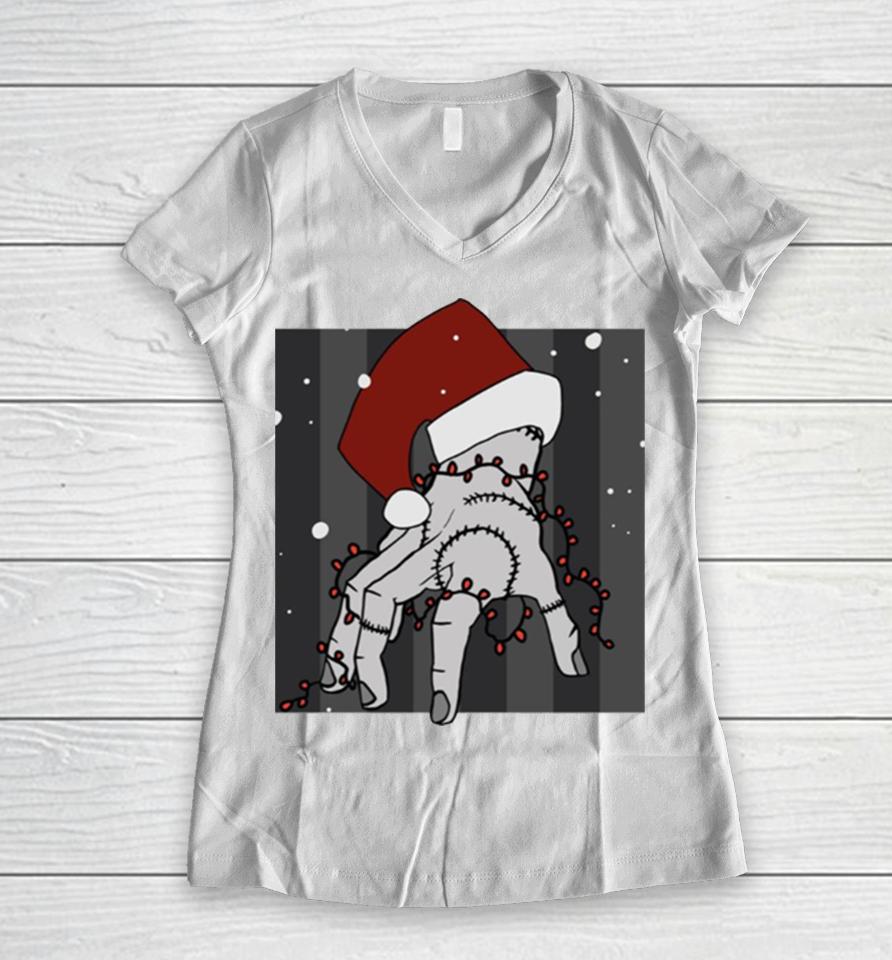 The Thing Christmas From Wednesday Women V-Neck T-Shirt