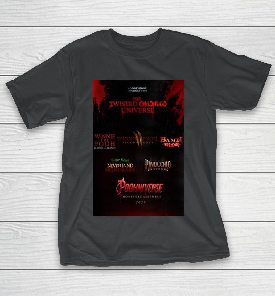 The Timeline For The Twisted Childhood Universe Has Been Revealed All Leads To Poohniverse Monsters Assemble In 2025 T-Shirt