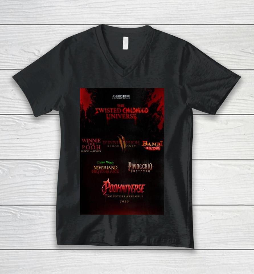 The Timeline For The Twisted Childhood Universe Has Been Revealed All Leads To Poohniverse Monsters Assemble In 2025 Unisex V-Neck T-Shirt