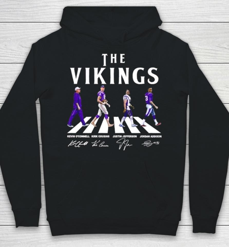 The Vikings Kevin O’connell Kirk Cousins Justin Jefferson Jordan Addison Walking Abbey Road Signatures Hoodie