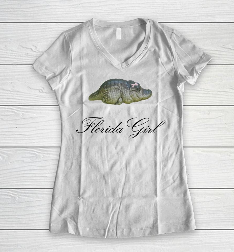 Thedigitalangel Florida Girl Baby Gator Coquette Women V-Neck T-Shirt