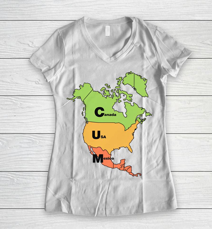 Thegoodshirts Store Cum Map (Canada, Usa And Mexico) Women V-Neck T-Shirt