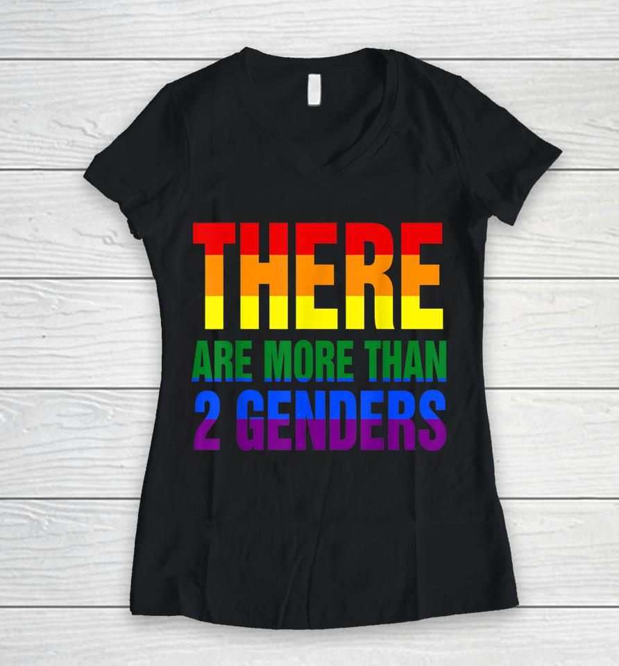 There Are More Than 2 Genders Lgbt Flag Women V-Neck T-Shirt