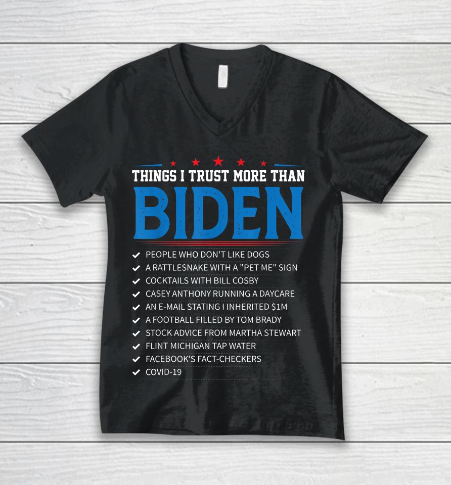 Things I Trust More Than Biden Unisex V-Neck T-Shirt