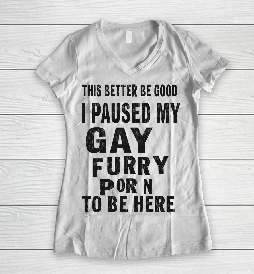 This Better Be Good I Paused My Gay Furry Porn To Be Here Women V-Neck T-Shirt