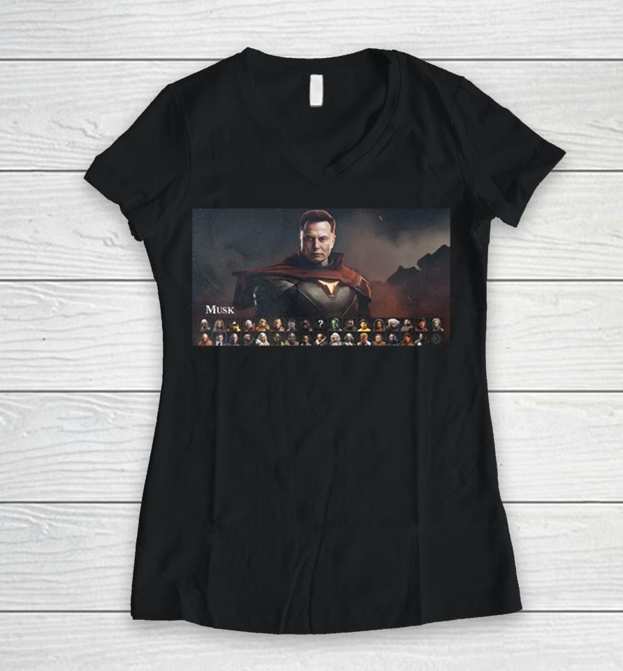 This Celebrity Mortal Kombat 1 Concept With Elon Musk Women V-Neck T-Shirt