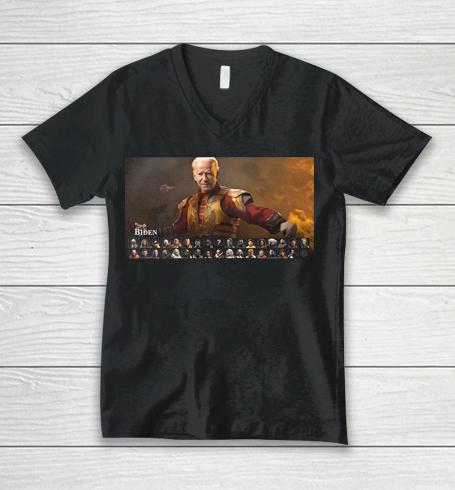 This Celebrity Mortal Kombat 1 Concept With Joe Biden Unisex V-Neck T-Shirt