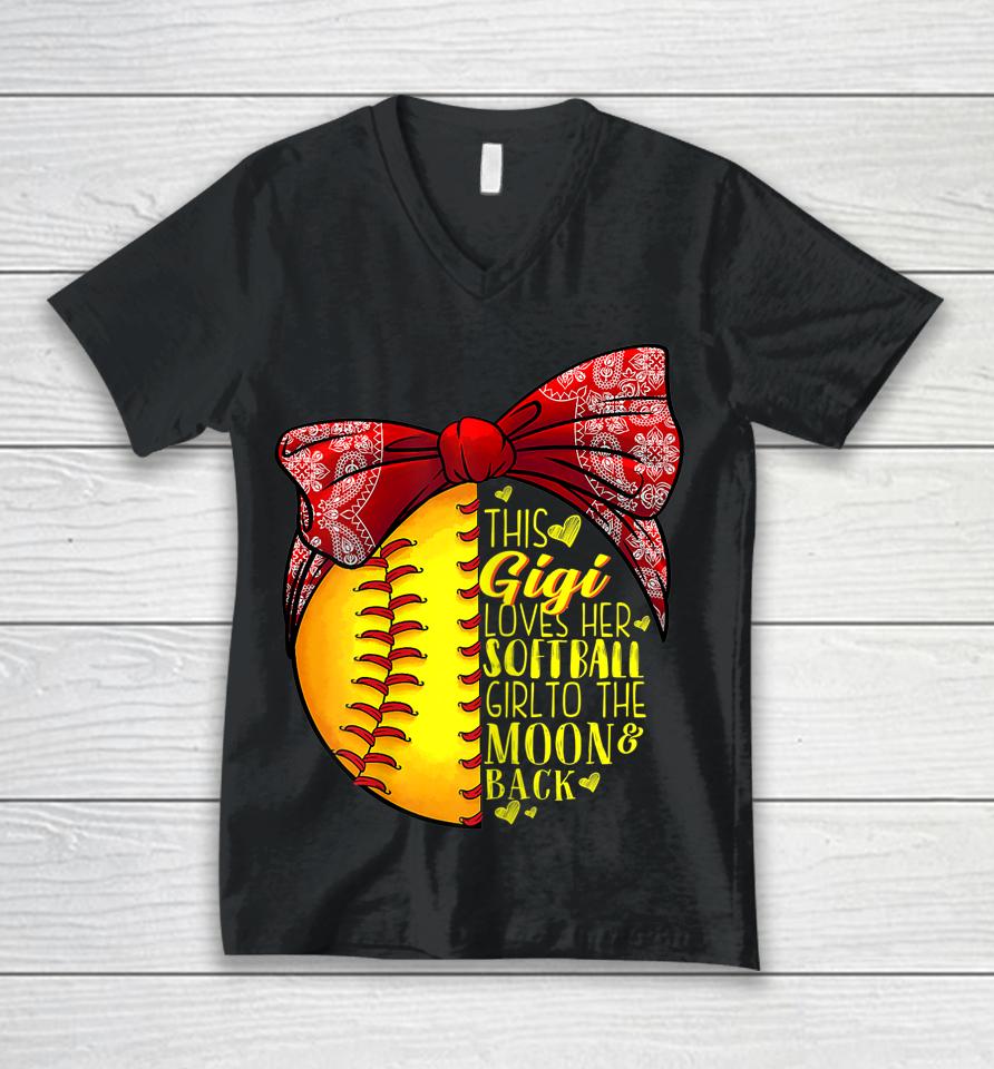 This Gigi Loves Her Softball Girl Softball Mother's Day Unisex V-Neck T-Shirt