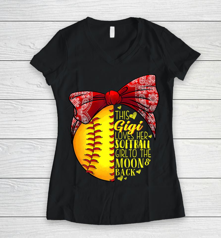 This Gigi Loves Her Softball Girl Softball Mother's Day Women V-Neck T-Shirt