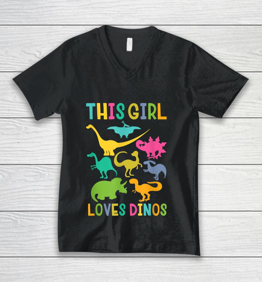 This Girl Loves Dinos Dinosaur Unisex V-Neck T-Shirt