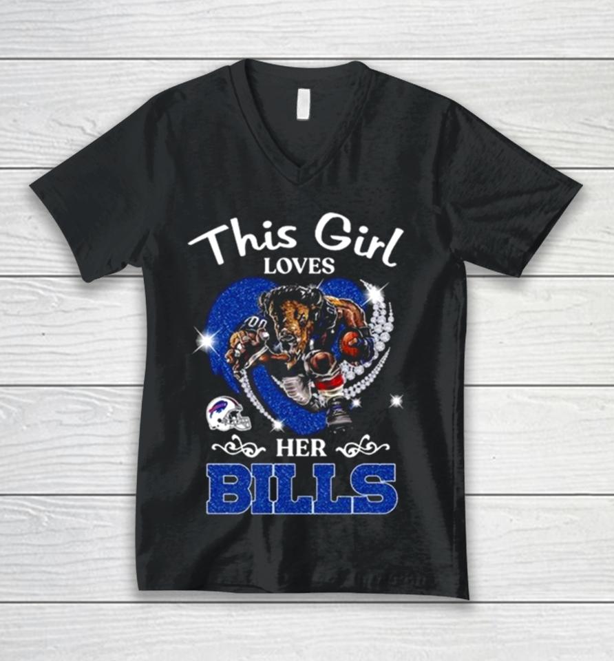 This Girl Loves Her Buffalo Bills Mascot Diamond Heart Unisex V-Neck T-Shirt
