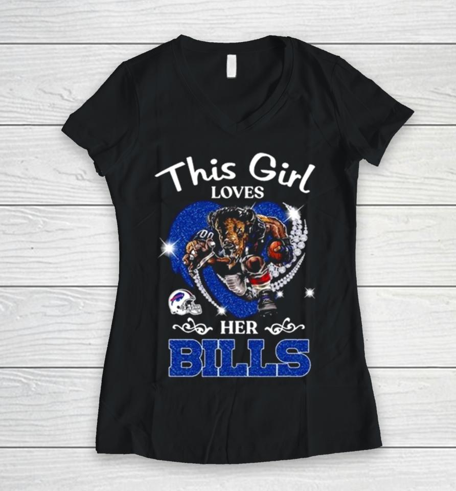 This Girl Loves Her Buffalo Bills Mascot Diamond Heart Women V-Neck T-Shirt