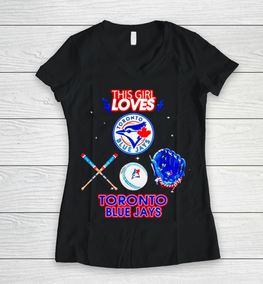 This Girl Loves Toronto Blue Jays Women V-Neck T-Shirt