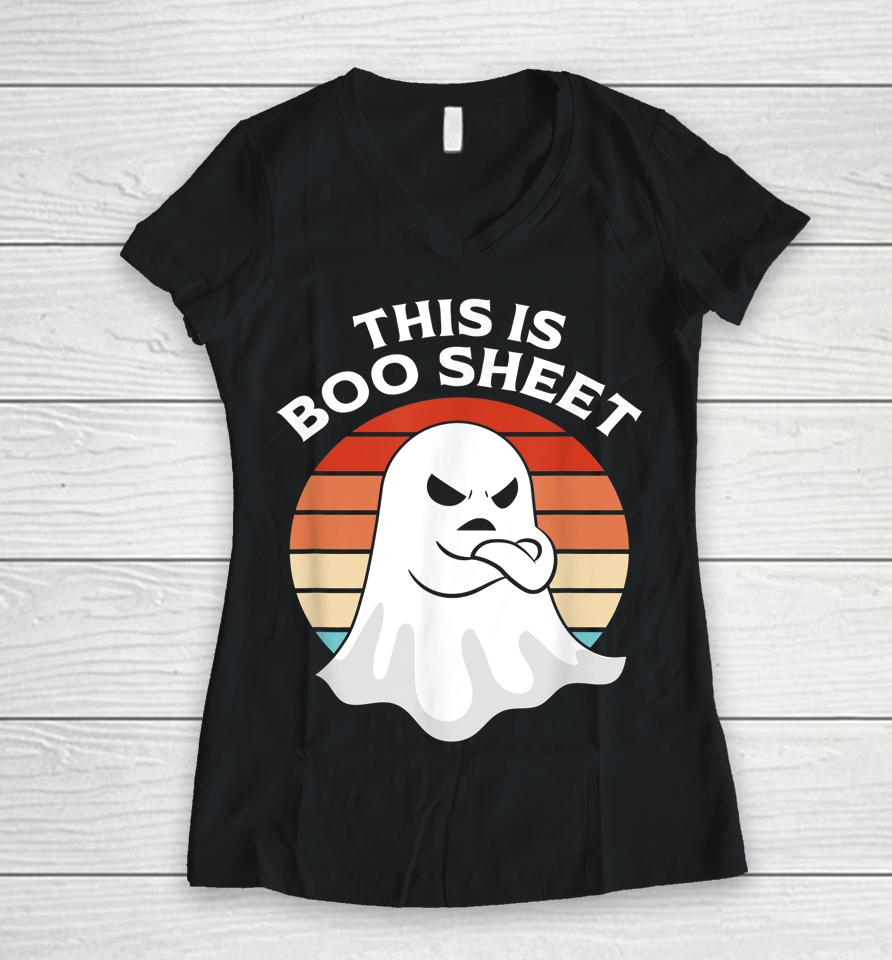This Is Boo Sheet Ghost Retro Halloween Costume Women V-Neck T-Shirt
