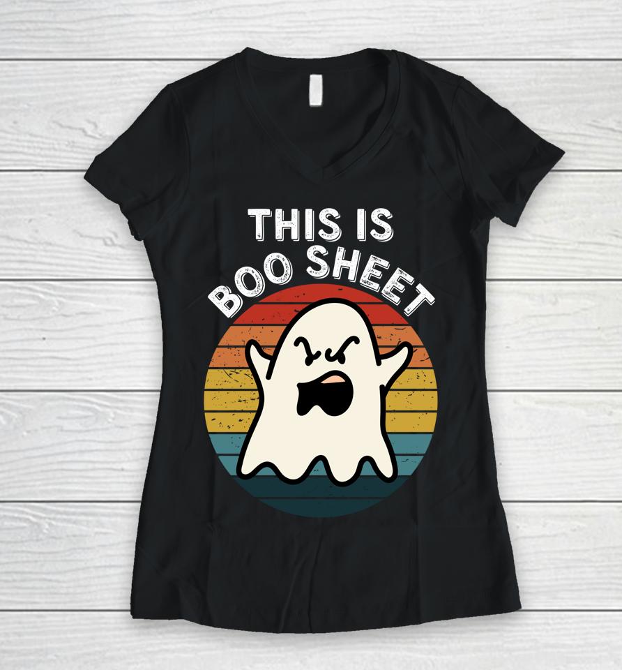 This Is Boo Sheet Ghost Retro Halloween Women V-Neck T-Shirt