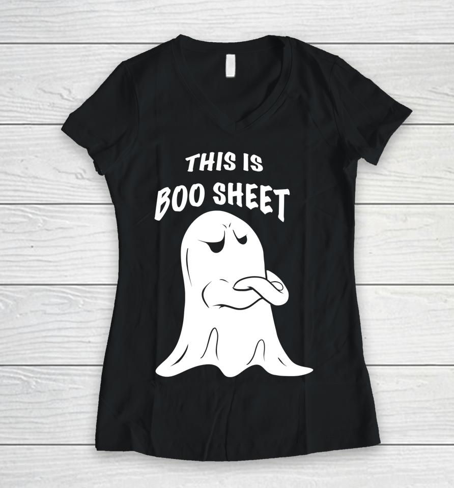 This Is Boo Sheet Halloween Ghost Costume Women V-Neck T-Shirt