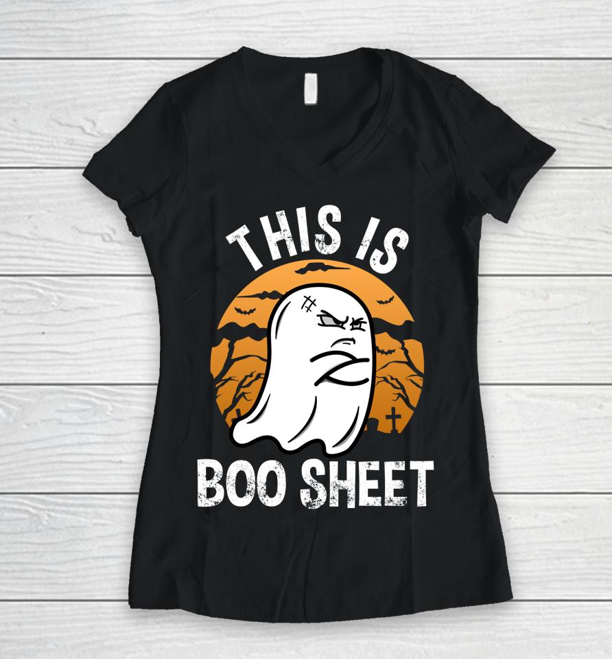This Is Boo Sheet Halloween Women V-Neck T-Shirt