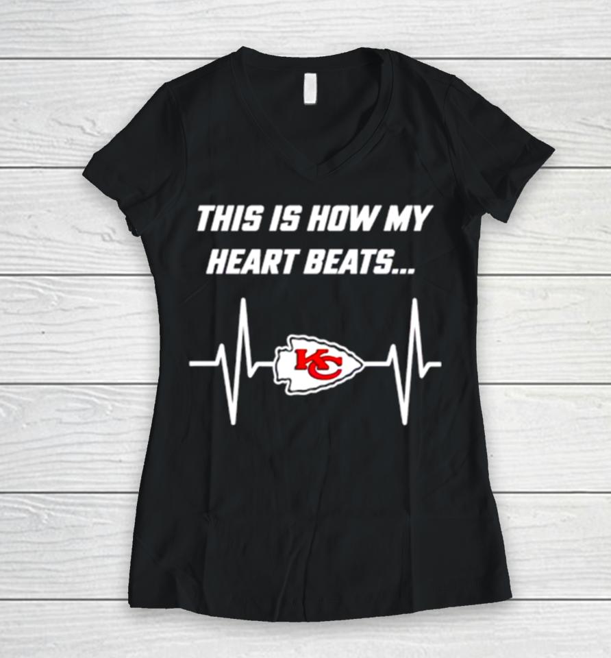 This Is How My Heart Beats Kansas City Chiefs Football Women V-Neck T-Shirt