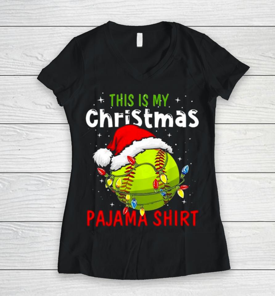 This Is My Christmas Pajama Christmas Baseball 2023 Women V-Neck T-Shirt