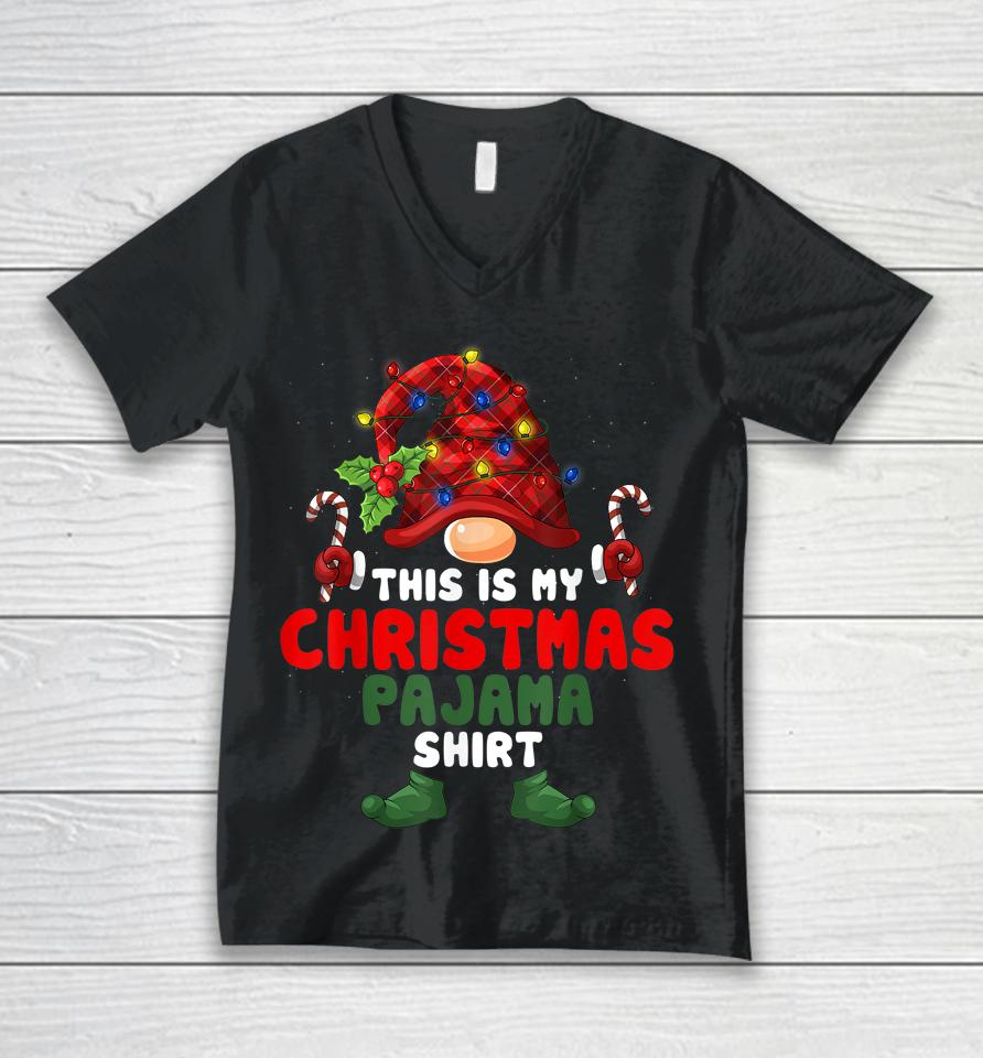 This Is My Christmas Pajama Gnome Lights Christmas Red Plaid Unisex V-Neck T-Shirt