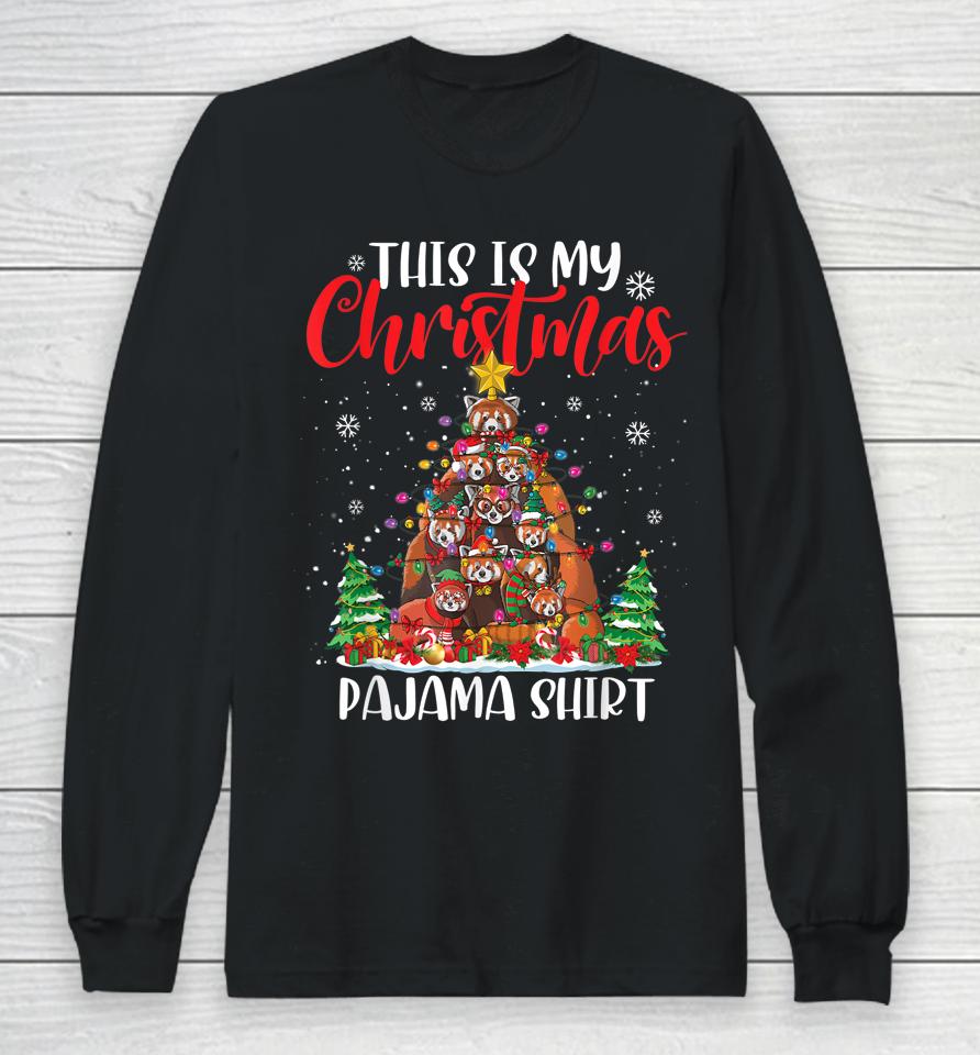 This Is My Christmas Pajama Red Panda Christmas Tree Lights Long Sleeve T-Shirt