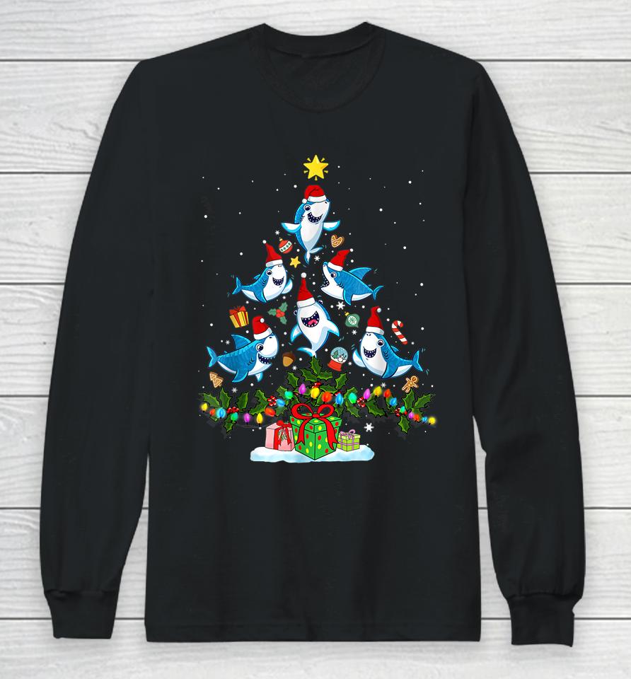 This Is My Christmas Pajama Shirt Funny Christmas Shark Tree Long Sleeve T-Shirt