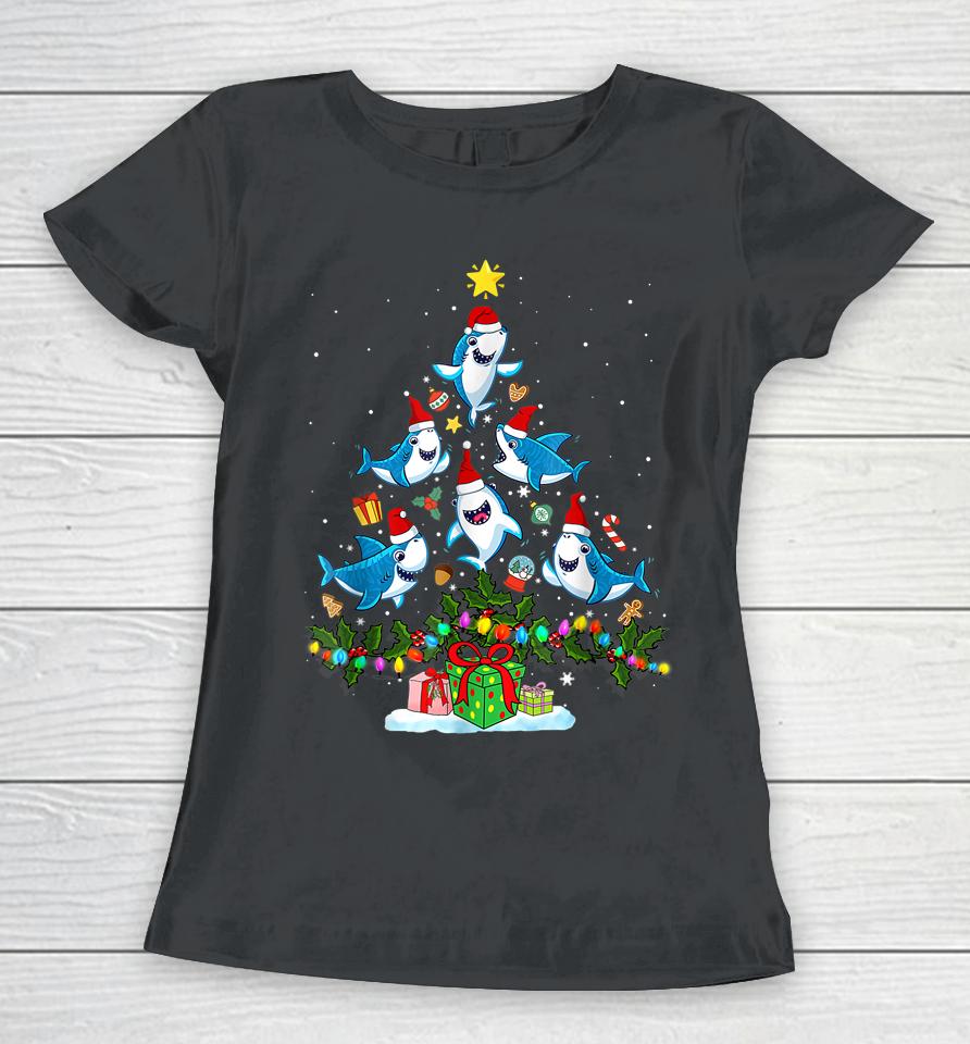 This Is My Christmas Pajama Shirt Funny Christmas Shark Tree Women T-Shirt