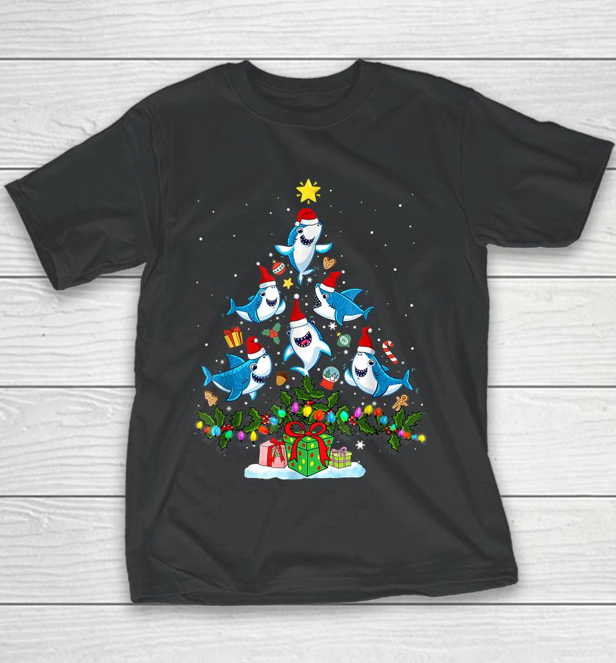 This Is My Christmas Pajama Shirt Funny Christmas Shark Tree Youth T-Shirt