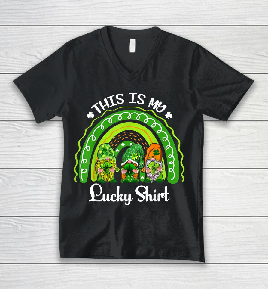 This Is My Lucky Shirt Lucky Rainbow Gnome St Patrick's Day Unisex V-Neck T-Shirt