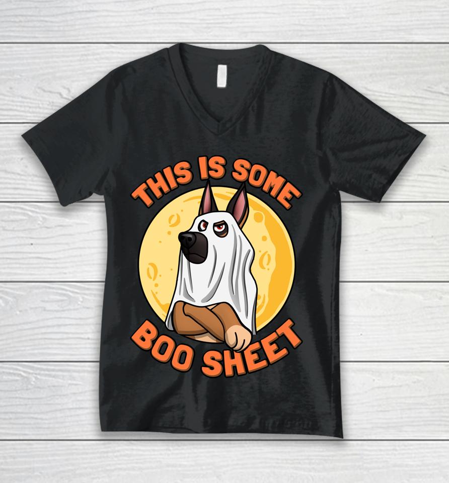 This Is Some Boo Sheet German Shepherd Halloween Moon Unisex V-Neck T-Shirt