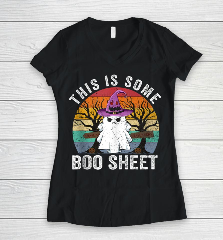 This Is Some Boo Sheet Ghost Halloween Costume Women V-Neck T-Shirt