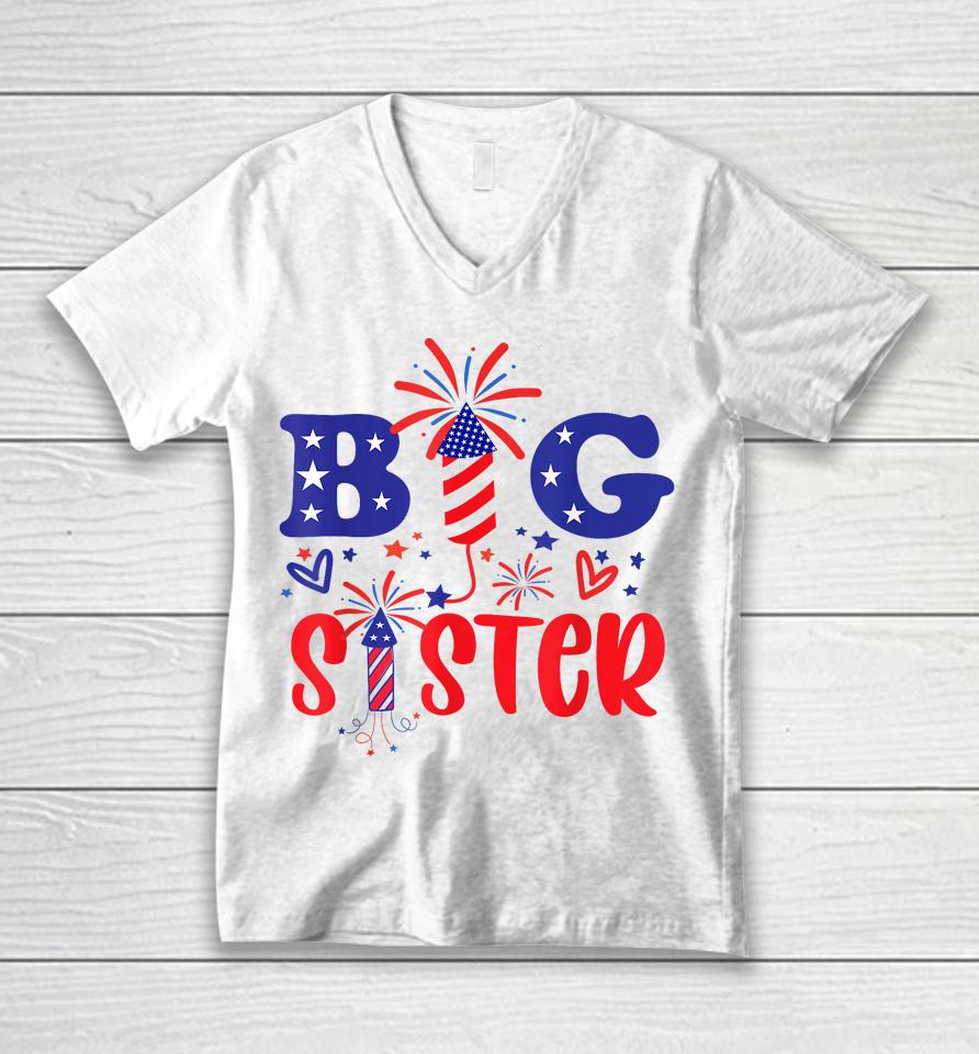 This Little Is Going To Be Big Sister, 4Th July Big Sister Unisex V-Neck T-Shirt