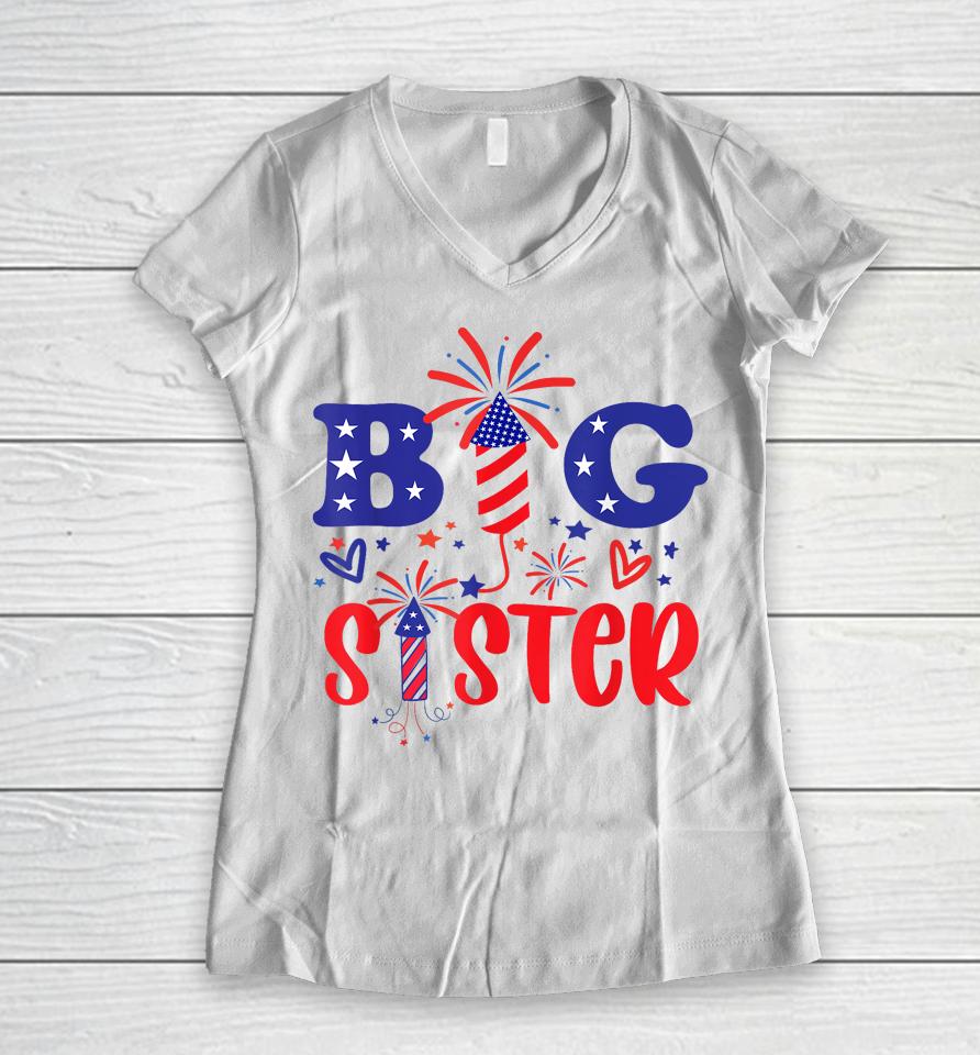 This Little Is Going To Be Big Sister, 4Th July Big Sister Women V-Neck T-Shirt
