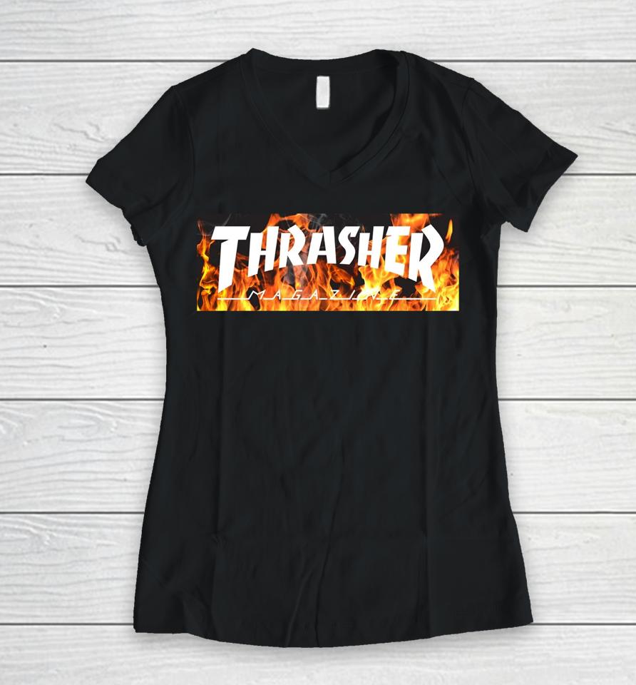 Thrasher Magazine Blaze Women V-Neck T-Shirt