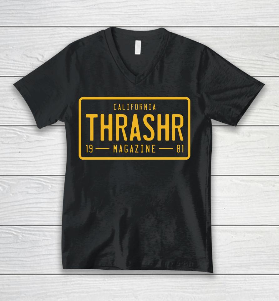 Thrasher Magazine License Plate Unisex V-Neck T-Shirt