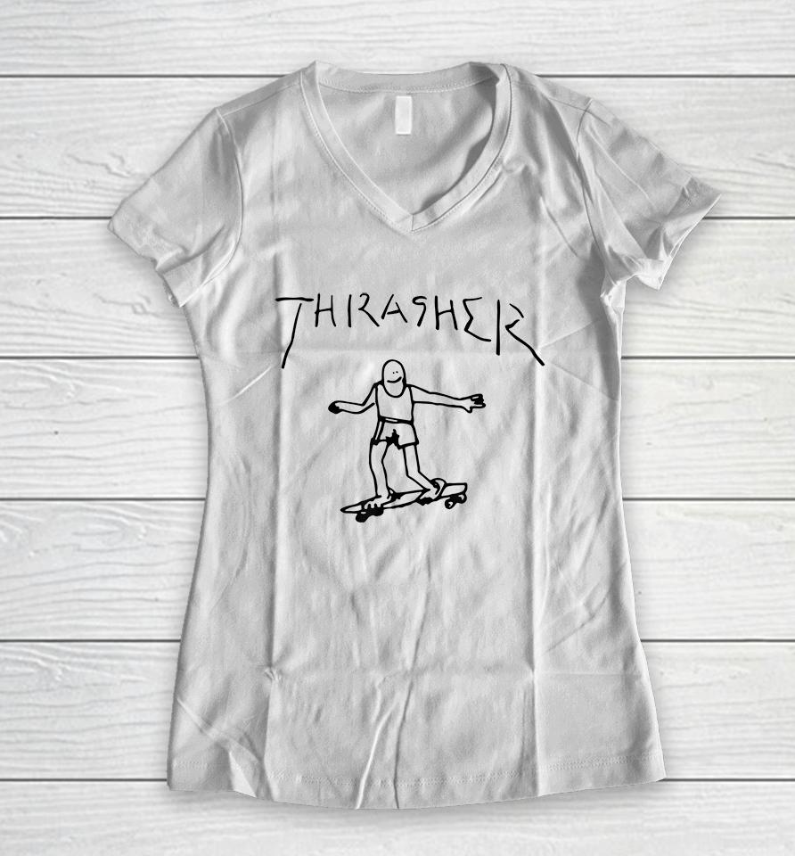 Thrasher Skateboard Women V-Neck T-Shirt