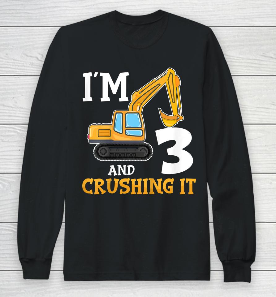 Three 3Yr 3Th Birthday Digger Boy Construction 3 Years Old Long Sleeve T-Shirt
