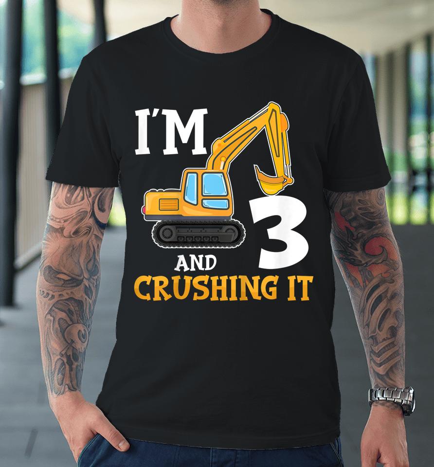 Three 3Yr 3Th Birthday Digger Boy Construction 3 Years Old Premium T-Shirt