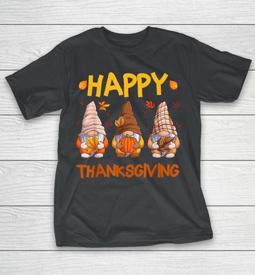 Three Gnomes Happy Thanksgiving Autumn Fall Pumpkin Spice T-Shirt