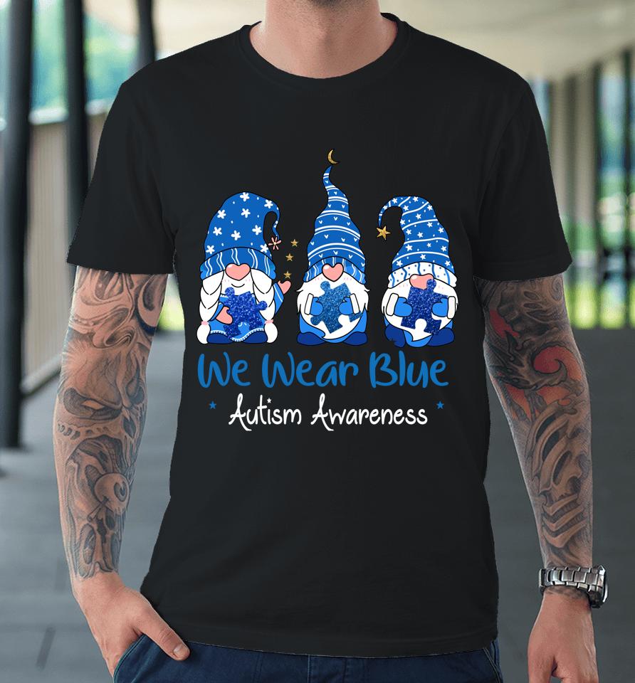 Three Gnomes Holding Blue Puzzle Autism Awareness Premium T-Shirt