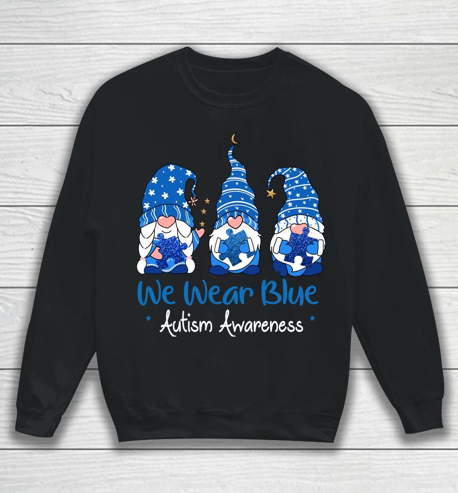 Three Gnomes Holding Blue Puzzle Autism Awareness Sweatshirt