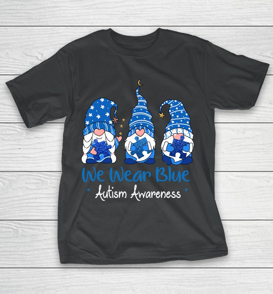 Three Gnomes Holding Blue Puzzle Autism Awareness T-Shirt