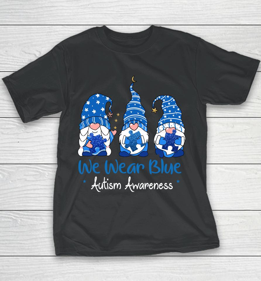 Three Gnomes Holding Blue Puzzle Autism Awareness Youth T-Shirt