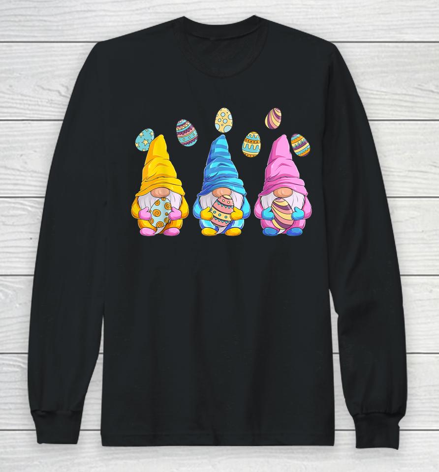 Three Gnomes Holding Eggs Easter Long Sleeve T-Shirt