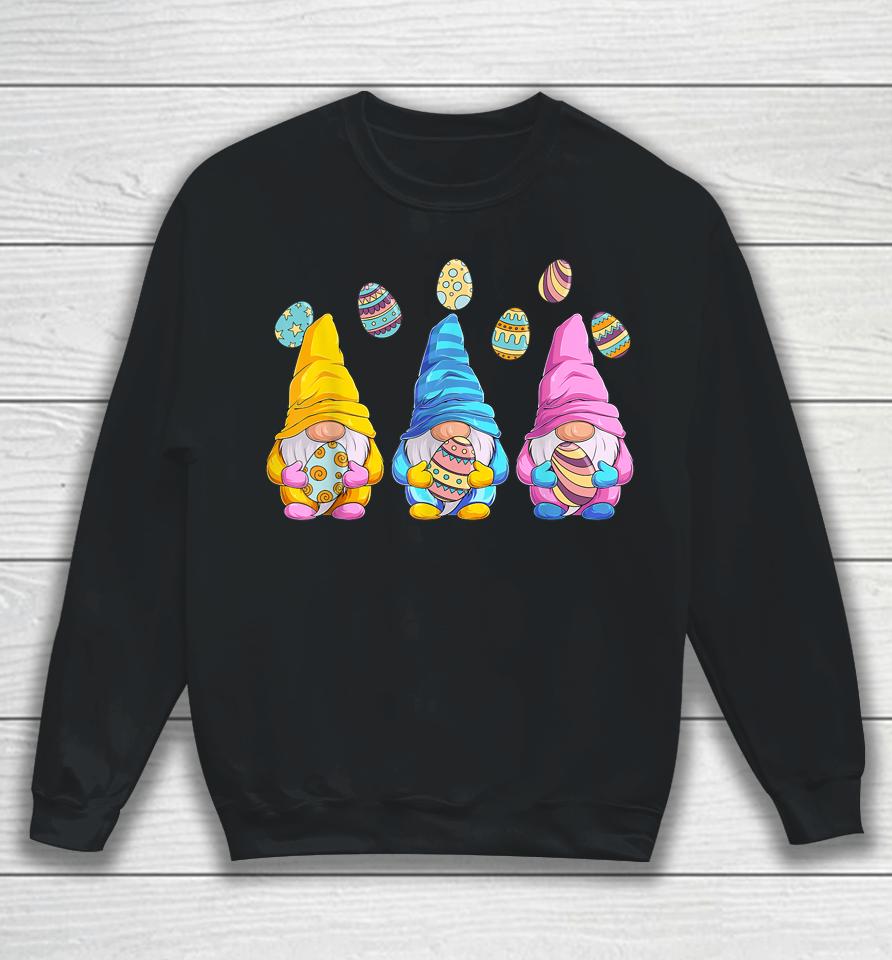 Three Gnomes Holding Eggs Easter Sweatshirt